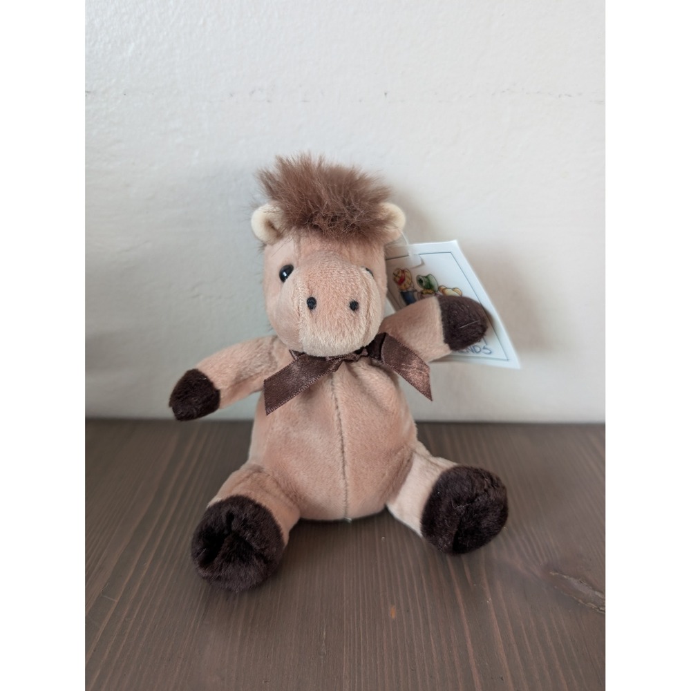 Vintage Just Friends Horse Bean Plush‎ Tan Brown Bow Stuffed Animal Western Kids